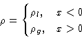 \begin{displaymath}
\rho =
\begin{cases}
\rho_l, & x<0\\ \rho_g, & x\gt
\end{cases}\end{displaymath}